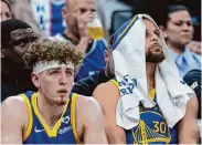  ?? Godofredo A. Vásquez/Associated Press ?? Brandin Podziemski, left, could be an attractive trade piece if the Warriors pursue a star in the offseason.