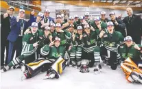  ?? LANE ANDERSON. ?? Saskatchew­an’s under-16 male hockey team gathers for a jubilant team photo after winning the WHL Cup on Sunday in Calgary.