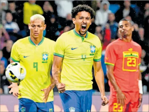  ?? ?? Marquinhos celebra con rabia el primer gol de Brasil ante Ghana.