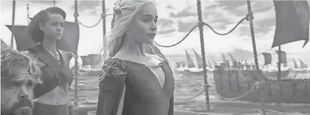  ?? HBO ?? Tyrion ( Peter Dinklage), Missandei ( Nathalie Emmanuel) and Dany ( Emilia Clarke) sail toward Westeros in Game of Thrones after the show blew past the books.