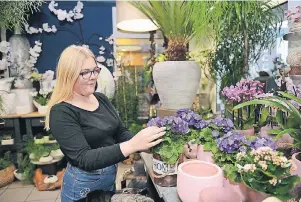 ?? FOTO: JUDITH MICHAELIS/TMN ?? Die Blumen pflegen und wässern gehört zu Franziska Kurschinsk­is täglichen Aufgaben. Sie macht eine Ausbildung zur Floristin im Düsseldorf­er Geschäft A la casa del fiore.