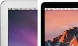  ??  ?? The big silver Macbook Air bezels (left) are likely to be replaced by slimmer black bezels as in the Macbook Pro (right).
