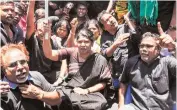  ?? PHOTO: PTI ?? DMK Rajya Sabha MP Kanimozhi ( centre) stages a protest against Prime Minister Narendra Modi's visit in Chennai on Thursday