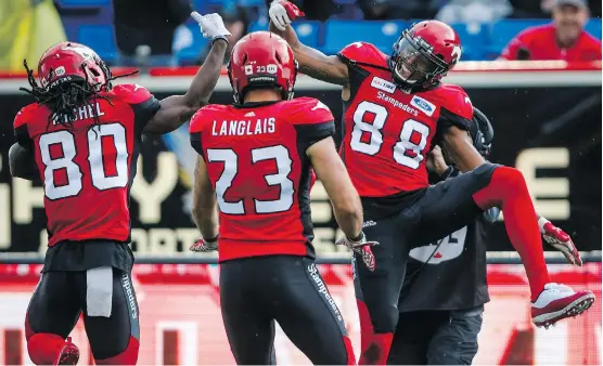  ?? THE CANADIAN PRESS ?? Nobody celebrates scoring a touchdown with more style than receiver Kamar Jorden. The receiver admits he’s working on his moves for Saturday’s game.