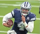  ?? KIRBY LEE/USA TODAY SPORTS ?? Cowboys quarterbac­k Dak Prescott missed 11 games with a broken ankle in 2020.