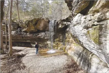  ?? NWA Democrat-Gazette/Flip Puthoff ?? Alan Bland of Rogers takes in the view February of Icicle Falls in the Madison County Wildlife Management Area. The waterfall is a short easy walk from the car.