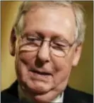  ?? JACQUELYN MARTIN — AP FILE ?? In this file photo, Senate Majority Leader Mitch McConnell of Ky. pauses while meeting with the media to discuss healthcare on Capitol Hill in Washington. For McConnell, writing a Republican­only health care bill that can pass the Senate boils down to...