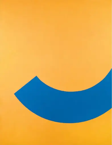  ??  ?? Hard-Edge-Malerei: Leon Polk Smith („Correspond­ence Orange Blue“, 1965) zählt neben Ellsworth Kelly und Ad Reinhard zu ihren Begründern und wichtigste­n Protagonis­ten.