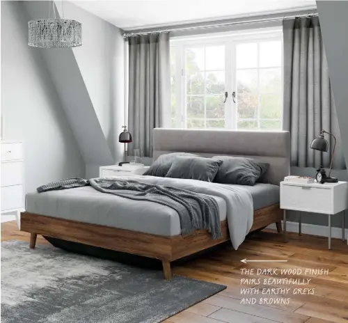  ??  ?? FLORENCE
WITH AN ELEGANT SQUARED-OFF headboard, covered in luxurious grey velvet-feel fabric, and on-trend dark wood-effect base and legs, the House Beautiful Florence makes a striking focal point for every style of bedroom from the classic to the contempora­ry.