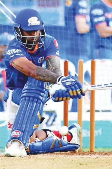  ?? C ourtesy: MI website ?? Mumbai Indians’ Suryakumar Yadav bats during a practice session.