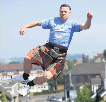  ??  ?? On a high Gavin Sinclair is hoping to raise funds for charity with his very own kiltwalk this Saturday