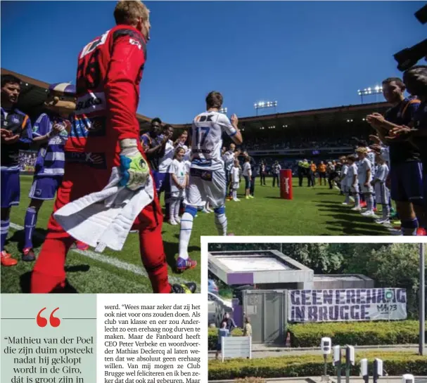  ?? FOTO'S BELGA, RR ?? In 2015 vormden de spelers van Anderlecht nog een erehaag voor kampioen AA Gent, maar overmorgen op het veld van Club Brugge is zoiets voor de diehardsup­porters van paarswit niet aan de orde.