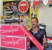  ??  ?? Sanjay Sharma of Ba Motor Parts Pte Limited Suva branch displaying KYB shock absorbers.