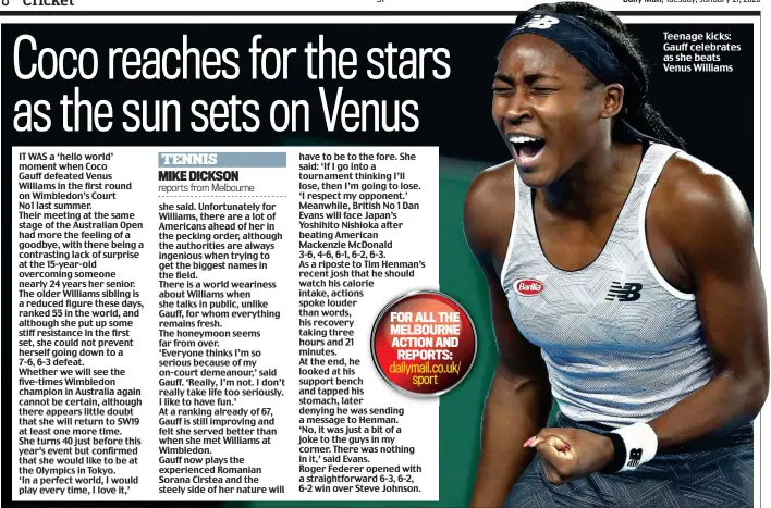  ??  ?? Teenage kicks: Gauff celebrates as she beats Venus Williams