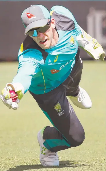  ?? Picture: JONO SEARLE/AAP ?? KEEPING QUIET: Australian wicket keeper Tim Paine training yesterday ahead of the first Test against England on Thursday at the Gabba in Brisbane.