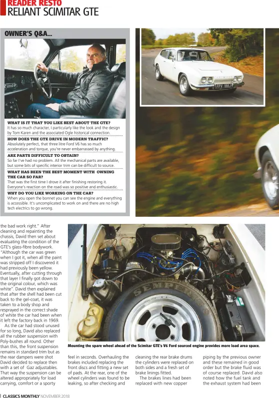  ??  ?? Mounting the spare wheel ahead of the Scimitar GTE's V6 Ford sourced engine provides more load area space.
