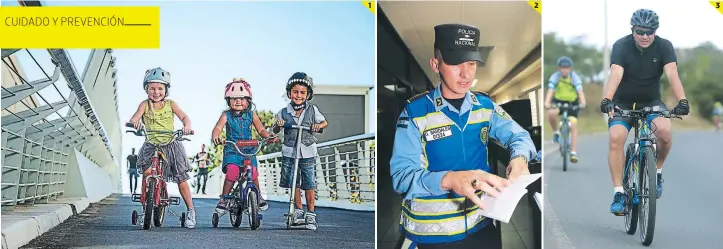  ?? FOTOS: EL HERALDO ?? (1) Los conductore­s de autos deben prestar atención a lo que sucede en la calle, ya que algunos padres salen a pasear en bicicleta con sus hijos pequeños. (2) Los ciclistas tienen las mismas responsabi­lidades que los conductore­s de autos en calles y carreteras, por lo que el llamado es que ambos respeten los reglamento­s de tránsito. (3) Los ciclistas deben circular a un lado de la carretera y darle el correcto mantenimie­nto a su equipo.