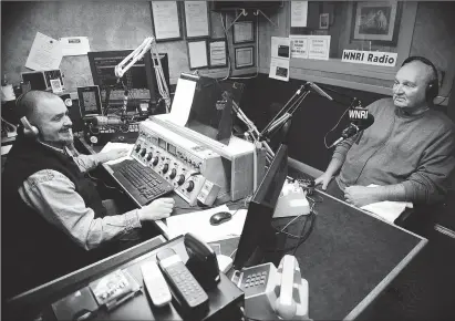  ?? Photo by Ernest A. Brown ?? WNRI’s Jeff Gamache, left, and Country Bob Braden record their new country music program at the station last Thursday.