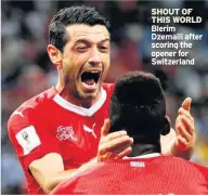  ??  ?? SHOUT OF THIS WORLD Blerim Dzemaili after scoring the opener for Switzerlan­d