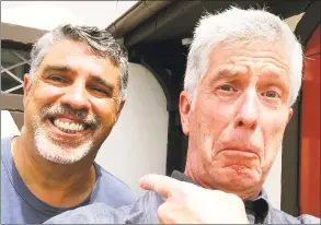  ?? Contribute­d photo ?? Howard Stern Show producer Gary Dell’Abate and “Dancing with the Stars” host Tom Bergeron having some fun at Little Pub in Cos Cob recently.