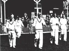  ?? Courtesy: Boria Majumdar ?? Nayudu leading the Indian team out at Lords.