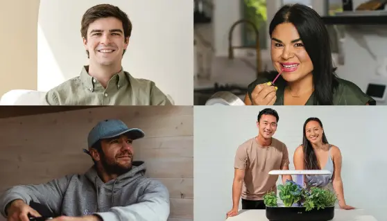  ?? ?? Clockwise from top left: Cozey founder Frédéric Aubé, Cheekbone Beauty founder Jenn Harper, Overland Yukon founder Andrew Pettitt and AVA co-founders Valerie Song and Chase Ando