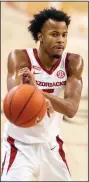  ?? ( Special to the NWA Democrat-Gazette/David Beach) ?? Arkansas guard Moses Moody played a game-high 38 minutes and 23 seconds on Wednesday to help Arkansas defeat Auburn 97-85. Moody, a 6-6 freshman from Little Rock, is averaging 30.8 minutes per game.