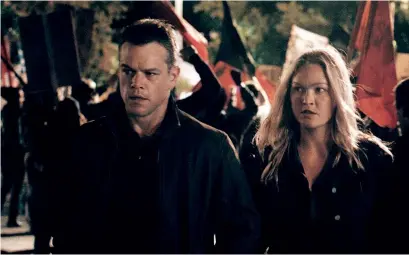  ??  ?? Matt Damon and Julia Stiles star in Jason Bourne, the continuing spy thriller story in the Bourne Identity franchise and, below, Karl Urban in
