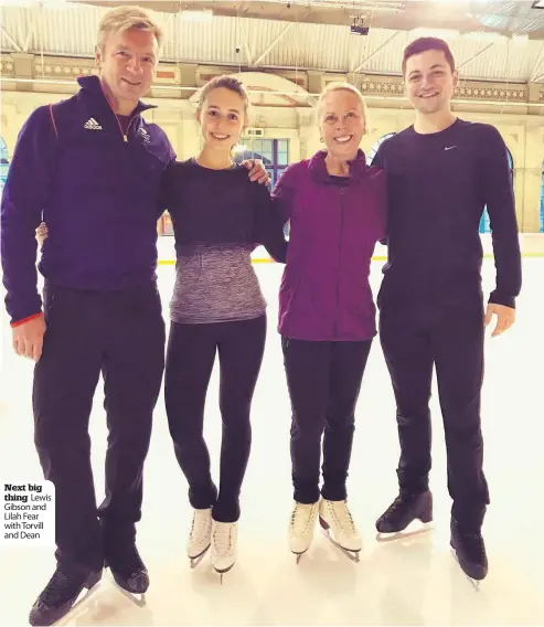  ??  ?? Next big thing Lewis Gibson and Lilah Fear with Torvill and Dean