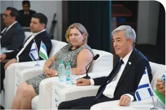  ?? ?? ISRAELI AMBASSADOR to Uzbekistan Zehavit Ben-Hillel with HIT President Yakubov at a conference session at Bukhara State University.