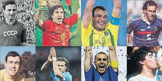  ?? FOTOS: FIFA ?? Las 8 manos inocentes del 1 de diciembre en el Kremlin de Moscú De izquierda a derecha y de arriba a abajo, Simonyan, Puyol, Cafú, Blanc, Banks, Forlán, Fabio Cannavaro y Maradona