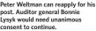  ?? ?? Peter Weltman can reapply for his post. Auditor general Bonnie Lysyk would need unanimous consent to continue.