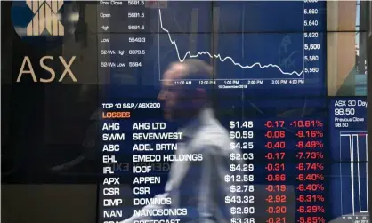  ??  ?? Australian shares fell to a two-year low on Monday, led by the banks and tech companies. Photograph: Mick Tsikas/AAP