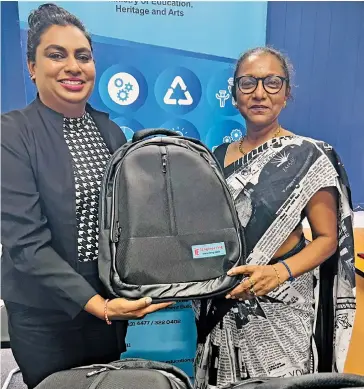  ?? Photo: Nolishma Narayan ?? The Permanent Secretary for Education, Heritage & Arts, Anjeela Jokhan receiving the supplies from iEngineeri­ng representa­tive Devi Vikashni at the Senikau House in Suva on May 18, 2022.