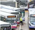  ?? ?? First Bus is having to ‘temporaril­y cancel’ hundreds of journeys a week because of a chronic driver shortage