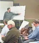  ?? AQEEL HISHAM/PORTSMOUTH HERALD ?? Joe Coronati of Jones & Beach Engineer presented the conceptual site plan to the Stratham ZBA Jan. 10, which includes 59 stand-alone, three-bedroom condos with a deck attached to each unit.