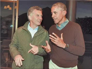  ?? PRESIDENCI­A ?? BUENA SINTONIA. Macri y Obama en Bariloche el 24 de marzo de 2016. La postal podría repetirse.