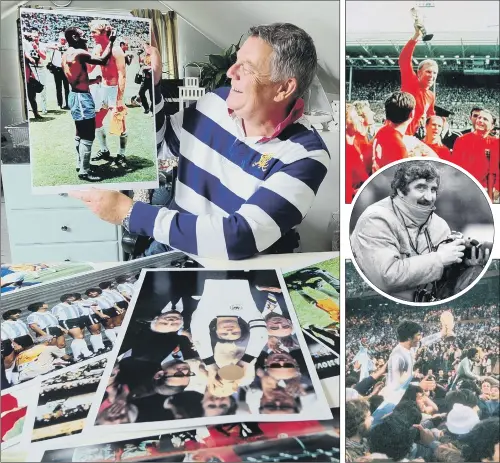  ?? PICTURES: SIMON HULME/JOHN VARLEY/VARLEY PICTURE AGENCY. ?? LANDMARK IMAGES: Andrew Varley with a selection of his father John’s photos, including Pele and Bobby Moore at the 1970 World Cup.