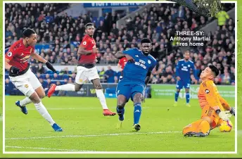  ??  ?? THREE-SY: Anthony Martial fires home