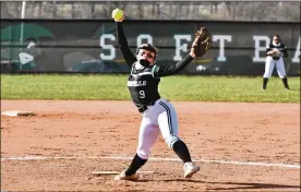  ?? GREG BILLING / CONTRIBUTE­D ?? Greenville senior pitcher Grace Shaffer, one of two seniors along with Nyesha Wright, has helped the Green Wave to a 9-1 start.