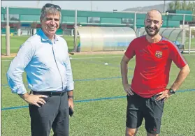  ??  ?? Jordi Mestre junto a Fran Sánchez en la Ciutat Esportiva durante un entrenamie­nto