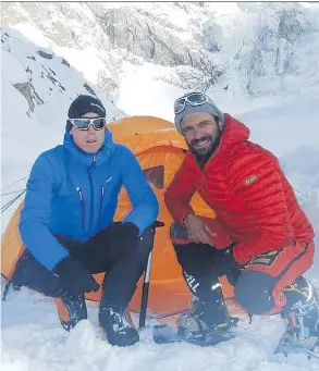  ?? DANIELE NARDI / FACEBOOK ?? Tom Ballard, left, and Daniele Nardi climbing Nanga Parbat in Pakistan, the ninthhighe­st mountain in the world, haven’t been heard from since Sunday.