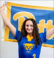  ?? Anthony Mangieri ?? New Castle softball player Keara Mangieri sports the colors of her college-to-be. She committed to Pitt in February.