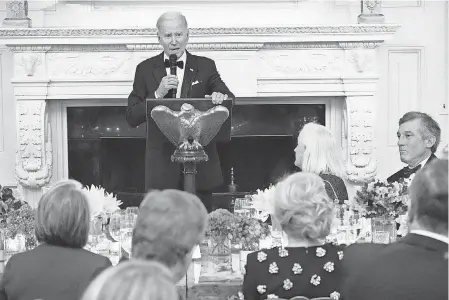  ?? MANUEL BALCE CENETA/ AP ?? President Joe Biden, welcoming the nation’s governors and their spouses at a White House dinner on Saturday, says the end of the public health emergency is set for May 11.