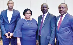  ?? Photo: BHM ?? From left: General Manager, Mobile Financial Services, MTN Nigeria, Usoro Usoro; Deputy Managing Director/Chief Risk Officer, Diamond Bank, Caroline Anyanwu; Executive Director, Business Developmen­t, NIBSS, Niyi Ajao and Chief Executive, Stanbic IBTC Bank, Dr. Demola Sogunle at the Mcash Relaunch Event in Lagos recently.