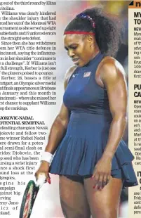  ?? GETTY IMAGES ?? Serena Williams has been hindered by a shoulder injury.