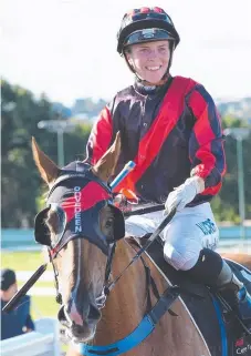  ?? Picture: TRACKSIDE PHOTOGRAPH­Y ?? Apprentice Tiffani Brooker on Dreams Aplenty after winning the Toowoomba Guineas.