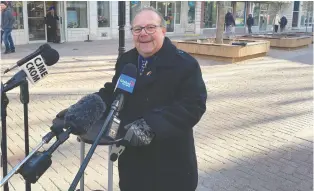  ?? MURRAY MCCORMICK ?? Tony Fiacco, one of nine candidates for mayor of Regina, reveals details of his platform on Thursday during a news conference at the Scarth Street Mall. This is Fiacco's second time running for mayor.