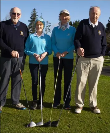  ??  ?? Mick Malone (President), Marguerite Sutton (Captain), Mary Shannon (President) and Bill Hurley (Captain) at the New Ross Golf Club drive-in for 2019 on Sunday.