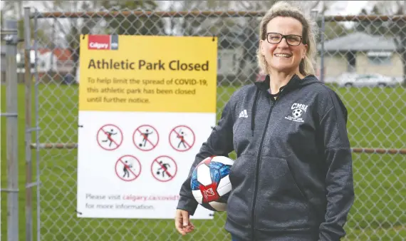  ?? JIM WELLS ?? Susan Cress, executive director of Calgary Minor Soccer Associatio­n, says it may soon be possible for 20,000 players to resume skills training.